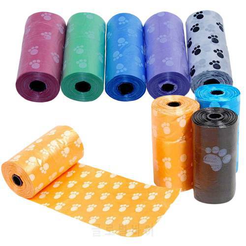 15Pcs/roll New Hot Sale Degradable Pet Dog Waste Poop Bag With Printing Doggy Bag For Cat Dog Color Random Delivery
