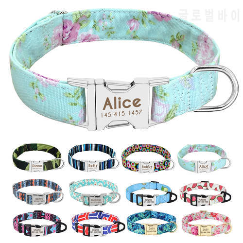 Personalized Dog Accessories Collar Nylon Printed Pet Puppy Collar Dog ID Collars Free Engraved ID for Small Medium Large Dogs