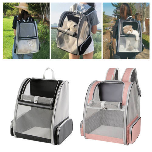 Foldable Pet Dog Cat Carrier Rabbit Mesh Backpack Outdoor Bag with Side Pocket Dual Strap Comfortable to Wear for Pet Within 5kg
