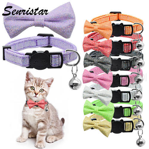 Cute Bowknot Cat Collar Bell Breakaway Safety Adjustable Cat Collar Lovely Bow Tie Kitten Cat Collar Necklace Pet Accessories