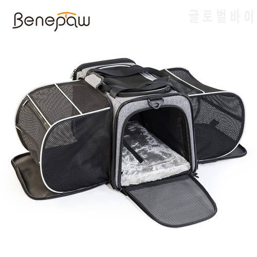Benepaw Durable Small Dog Carrier 2 Side Expandable Breathable Puppy Cat Pet Bag Padded Shoulder Strap Travel Outdoor Transport