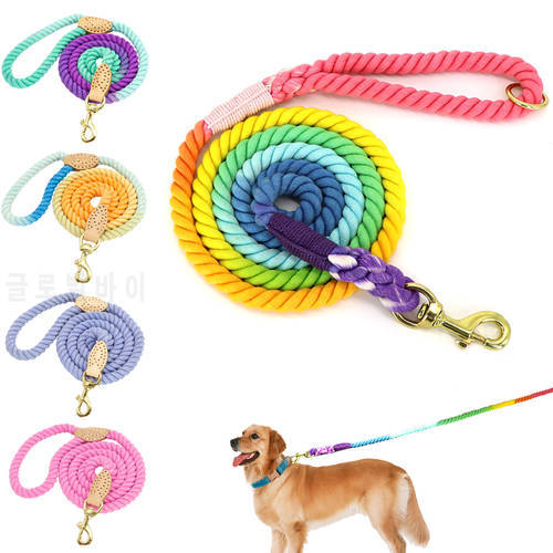 Colorful Dog Leash Round Cotton Dogs Lead Rope Cute Rainbow Pet Long Leashes Belt Outdoor Dog Walking Training Leads Ropes