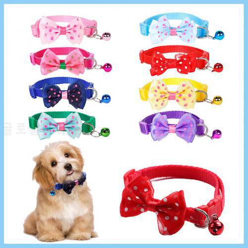 Cute Cat Collars Bow Tie Dog Collars Adjustable Buckle Cat Collar With Bell Pet Supplies Cat Necklace Dog Accessories 8 Colors
