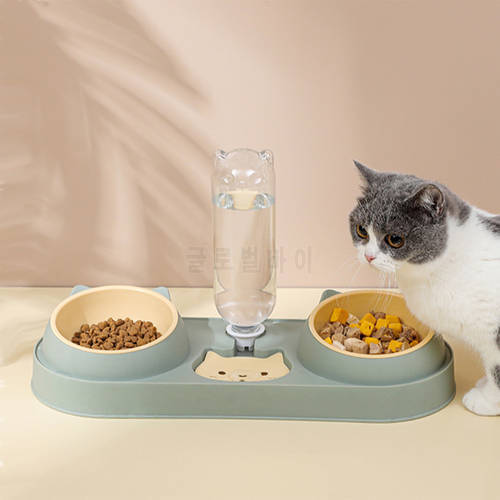 Pet Cat Bowl Automatic Feeder Dog Cat Food Bowl Drinking Water Fountain Double Bowl Drinker Raised Stand Dish Bowls For Cats