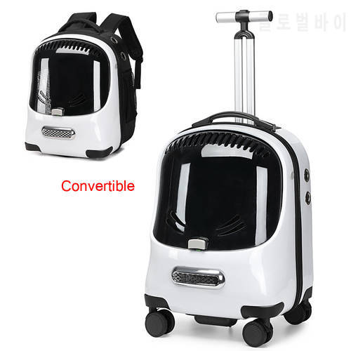 Wheeled Pet Carrier Backpack Convertible Breathable Cat Backpack Removable Rolling Wheels Trolley Cat Fashion Travel Bag Set