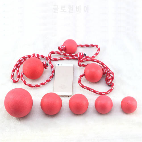 3Colours 5/6/7Cm Pet Dog Training Leisure Toy Balls Solid Rubber Ball Chew Playing Bite Toy With Carrier Rope Bite Rubber Ball
