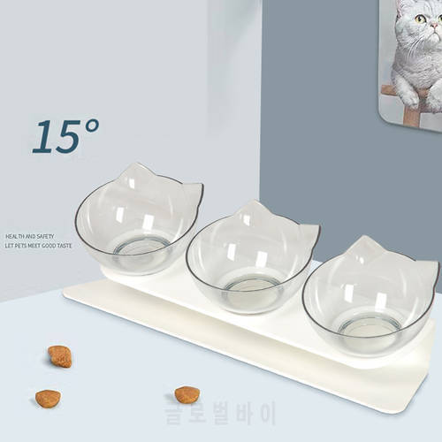Non-Slip Triple Cat Bowl With Stand 15 Tilted Dog Feeder Container High Elevated Pet Feeding Drinking Snack Bowls Cute Product
