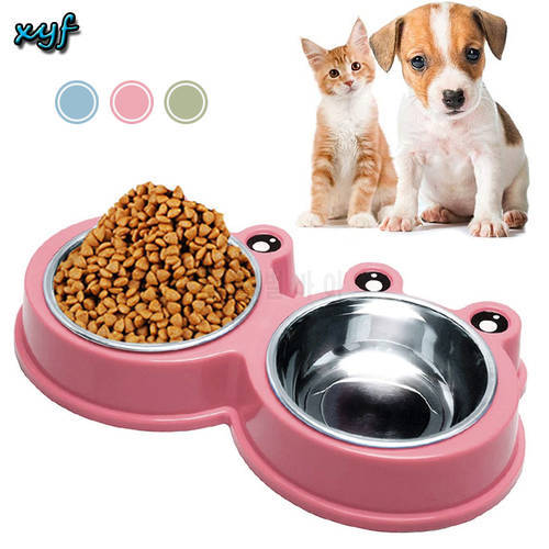 Double Stainless Steel Pet Product Non-Slip Frog Bowls for Dogs Food Drink Water Bowl Feeder for Cat Dish Drinking Feeding Tray