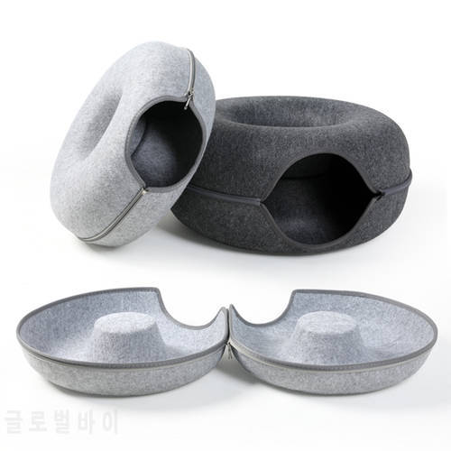 Cats Tunnel Bed Natural Felt Pet Cat Cave Nest Round Detachable Indoor Interactive Toy House for Small Dogs Puppy Pets Supplies