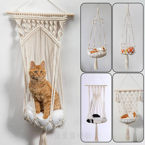 Macrame Cat Hammock Macrame Hanging Swing Cat Bed Basket Cotton Nest Hammock Pet Cat Accessories Cat&39s House Puppy Bed