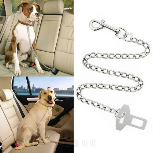 Stainless Steel Pet Safety Belt Dog Cat Car Seat Belt Heavy Duty Durable Metal Dog Chain Silver Vehicle Seat Belt For Dogs Cats