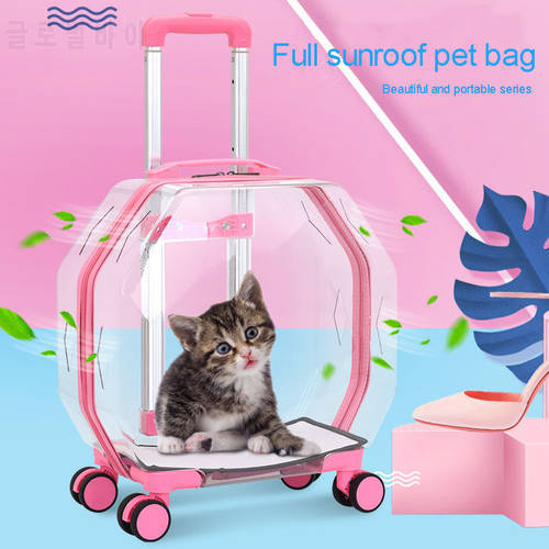 Portable Pet Backpack Cats Space Bag High-Capacity Four Wheels Transparent Ventilation Go Shopping Travel Cat Cage Tie Rod Box