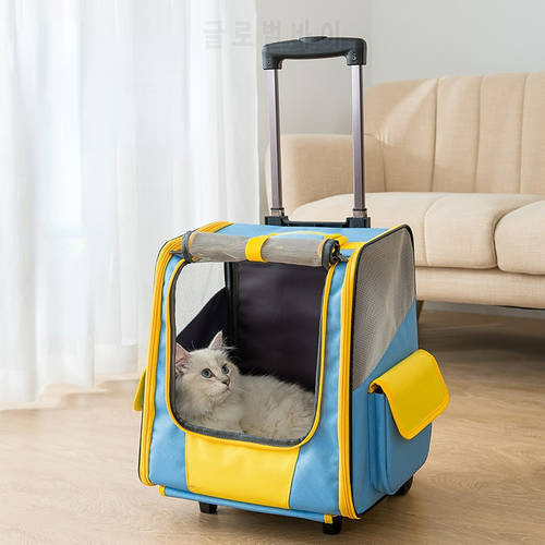 Pet Dog Trolley Backpack Portable Outdoor Cat Carrier Bag Wheeling Suitcase For Travel Case
