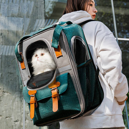 Pet cat out bag cat bag portable large-capacity backpack cat dog reflective cat backpack bath bag Oxford cloth