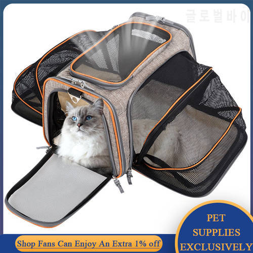 Expandable Cat Carriers Breathable Travel Handbags Big Space Puppy Box Small Animal Bags for Pet Products Transporting Gato Cage