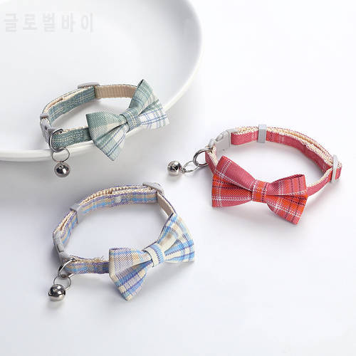 Cat Collar Small Dog Plaid Bell Collar Cat Bow Necklace Pet Accessories