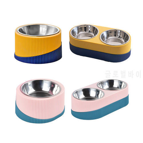 Double Cat Dog Bowl Stainless Steel Pet Feeding Slow Food Non-slip Water Bowls Stand Cats Dogs Feeder Bowl