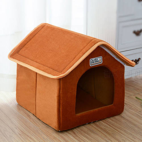 2022 New Blue Pet House Foldable Bed With Soft Cushion Winter Indoor Dog House Leopard Puppy Sofa Kennel For Small Medium Dogs