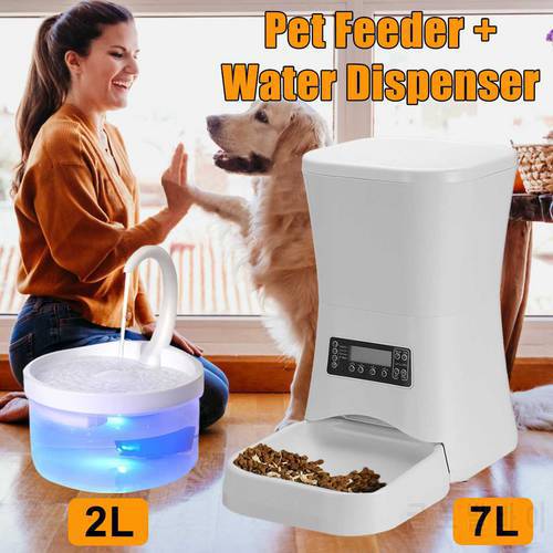 Automatic Dog Cat Feeder 7L Dry Food Dispenser Plus 2L Water Feeder Suitable for Medium and Large Pet Pet Food Water Feeder