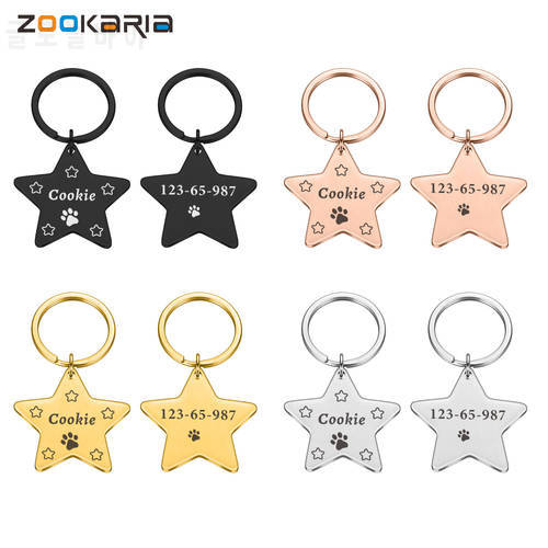 Star Anti-lost Pet ID Tags for Cats and Dogs Personalized Dog ID Tags Pentagram Collar Accessories Dog Tag Engraved Tel Name Tag