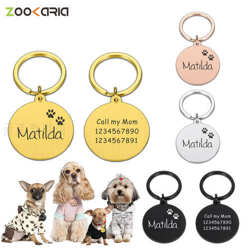 Custom Dog Tag Personalized Dogs Plat Free Engraving For Cat Pet Charm Name Number Pendant Round Necklace Badge Puppy Accessory