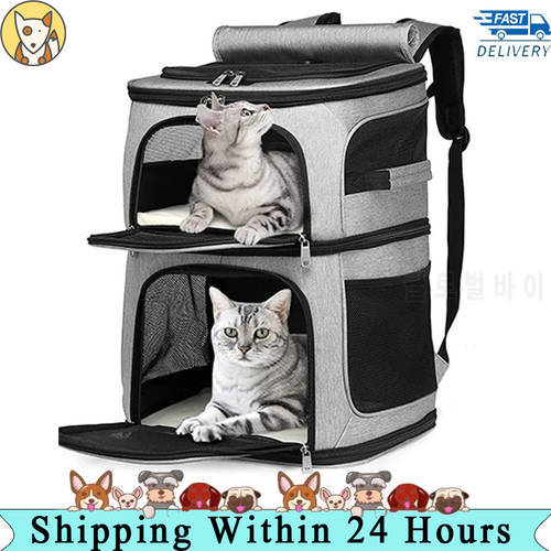 Small Medium Dogs Pet Backpack Double Layer Cat Carrier Backpack Removable Cat Carrier for 2 Cats For Cats Breathable Travel Bag