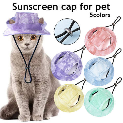 Pet Cap small Puppy Cat Summer Sunscreen Caps Fashion tie-Dye Cat Baseball Hat Outdoor Visor Visor Bonnet Cap Pet Accessories
