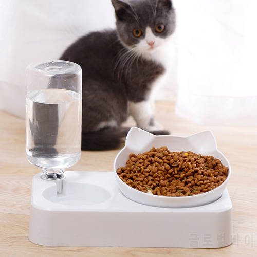 Pet Bowl Automatic Feeder Dog Cat Food Bowl with Water Dispenser Double Bowl Drinking Raised Stand Dish Bowls with Pet Supplies