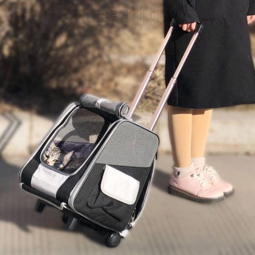Portable Travel Pet Trolley Bag for Transporting Cats Cat Backpack Expandable Cat Cage Puppy Carrier Dog Stroller Cat Carrier
