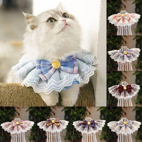 1PC Cute Pet Lace Bib Saliva Towel With Bow Lattice Flower Cat Dog Pet Necklace Decoration Collar Bandana Pet Accessories Hot