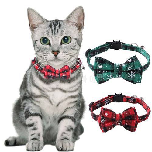 Quick Release Cute Bowknot Anti-strangling Christmas Cat Necklace Collar Breakaway Collar Perrita Pequena Snowflake Bow Tie