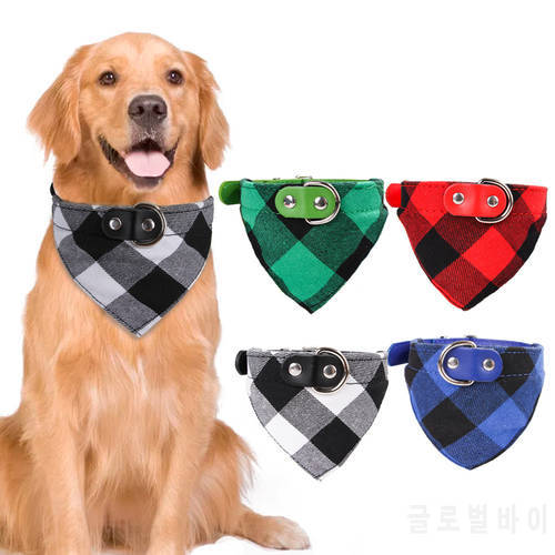 Adjustable Pet Collar Pet Saliva Towel Plaid Print Dog Bibs Triangle Scarfs For Medium Large Pet Decoration Accessories Dog New