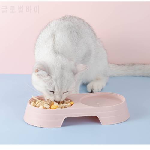 Pet Food Bowl Cat Bowl Dispenser Candy Color Plastic Pet Double Bowl Drinking Bowl Double Bowl Drinking Dish Bowls for Cats
