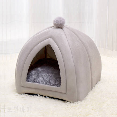Simple Solid Color Pet Bed Sofa Plush Fluffy Dog Kennel House Warm Soft Sleeping Cushion for Cats Dogs Supplies