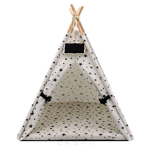 Canvas Pet Tent Pet Teepee Dog Tent House Cat Bed Puppy Cat Indoor Outdoor Pet Teepee with Cushion Portable Dog Tent Supplies