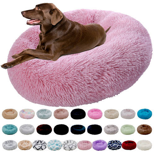 Round Dog Bed Pet Sofa Mat for Large Dogs Cat Bed Long Plush Dogs House Winter Warm Sleeping Puppy Donut Pad Bed Pet Supplies