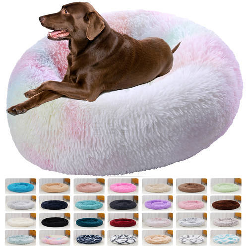 Extra Dog Bed Round Pet Beds Mat Long Plush Cat Mats Dogs House Winter Warm Sleeping Puppy Donut Pad Bed Pets Supplies Calming