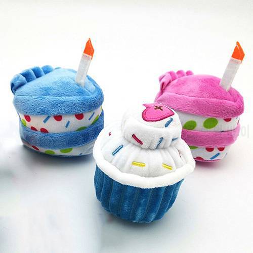 Pet Dog Chew Toy Plush Birthday Cake Squeaky Toys Playing Interactive Bite Resistant Cupcake Cats Dogs Toys