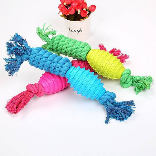 Cotton Rope Dog Toy Pet Molar Bite Candy Color Hand-Woven Dog Bite RopeBlue