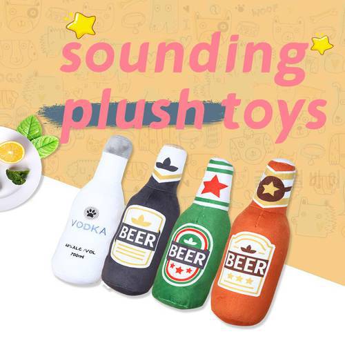 Plush Beer Squeak Pet Dog Toys Puppy Chewing Interactive Toys Tooth Cleaning Training For Dog Having Fun Beer Squeak Toys