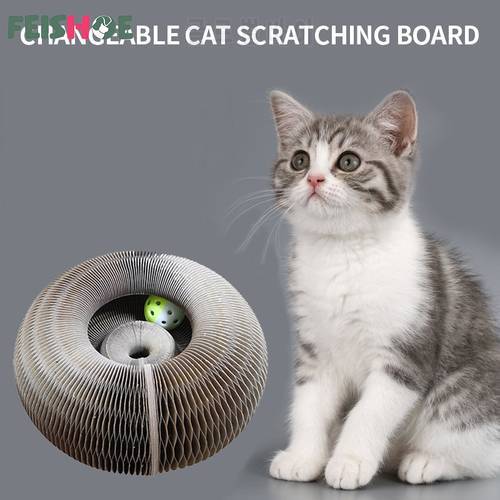 Round Cats Scratching Board with Toy Bell Ball Magic Organ Cat Scratch Board Round Shape Folding Corrugated Cat Litter Cat Toys