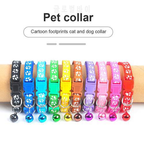 1PC Cat Collar Adjustable Buckle Cat Necklace Color Cute With Bell Dog Cat Neck Ring Cartoon Footprint Collar Cat Accessories