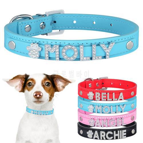 Customizable Pet Name Collar Personalized Leather Dog Collar Rhinestone DIY Dog Tag Gender-Neutral Dog Supplies Dog Accessories