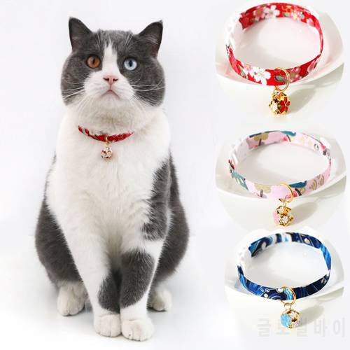 Cherry Blossom Japanese Pet Collar Flower Pendant Bell Cat Collar Cute Kawaii Kitten Puppy Collar Necklace Pet Jewelry Supplies
