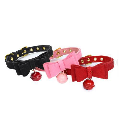 Bowknot Cat Collar PU Leather Adjustable Bells Necklace For Small Dog Puppy Kitten Pet Accessories Pets Collars XXS/XS/S/M