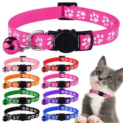 Adjustable Nylon Cat Collar Bell Pet Products Small Large Kitten Safety Accessories Unisex Fast Breakaway Tag Small Necklace