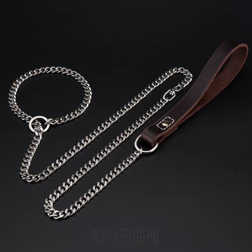 Cowhide stainless steel Metal Dog Training Choke Chain Collars for Small Medium Large Dogs Strong Iron Dog Slip P Collar