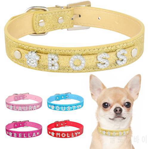 Personalized Customizable Dog Collar Leather Adjustable Pet Collar Shiny Rhinestone Dog Accessories Safe And Durable Dog Collar