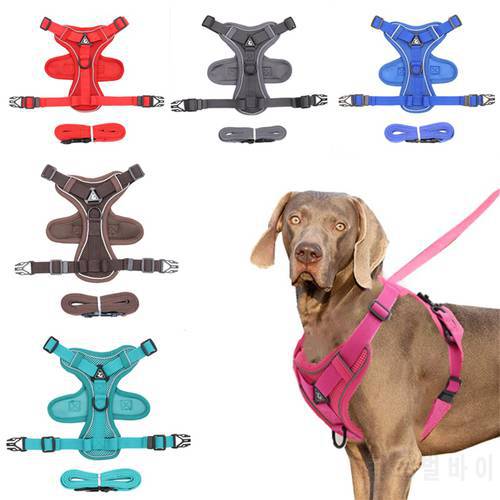 Dog Harness with 150cm Leash Set No Pull No Choke Dog Vest Adjustable Reflective Breathable for DogsWalking Running Strap Rope