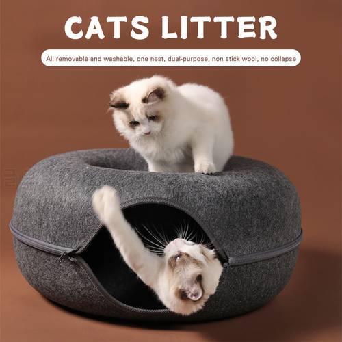 Pet Cat Tunnel Interactive Toy Zipper Removable Breathable Felt Cat Bed for Small Medium Cat Cat House Soft Great Gift _WK